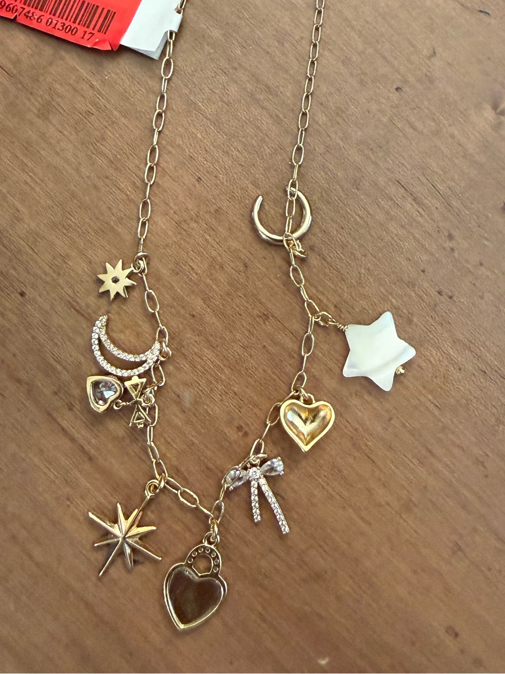 Gold Charm Necklace with Stars, Hearts & Moon